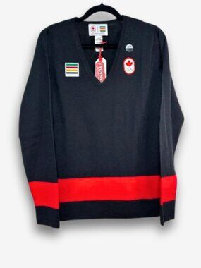 Team Canada Merino Wool Sweater V Neck Olympic Logo NWT Size M